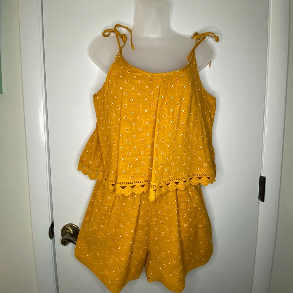 Aerie Pretty Trim Romper in Golden Turmeric